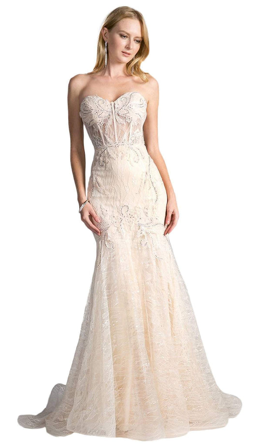 Cinderella Divine - Embellished Lace Sweetheart Corset Trumpet Dress