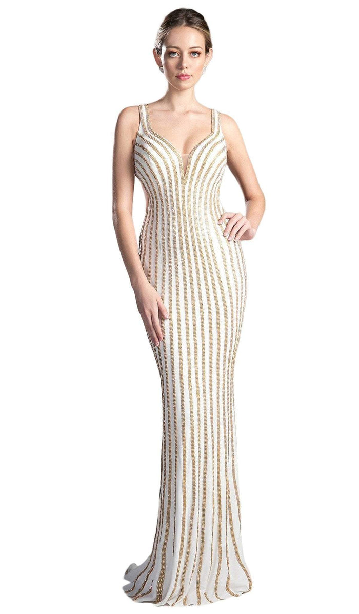 Gold Beaded V-neck Sheath Prom Dress