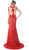 Cinderella Divine - Illusion Jewel Neck Lace Evening Gown with Slit