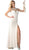Cinderella Divine - Illusion Jewel Neck Lace Evening Gown with Slit