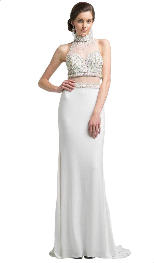 Beaded High Neck Faux Two-Piece Sheath Evening Gown