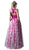 Two Piece Sequined Floral Printed A-line Gown