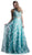 Cinderella Divine - Two Piece Sequined Floral Printed A-line Gown in Green