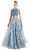 Two Piece Sequined Floral Printed A-line Gown