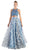 Cinderella Divine - Two Piece Sequined Floral Printed A-line Gown in Blue