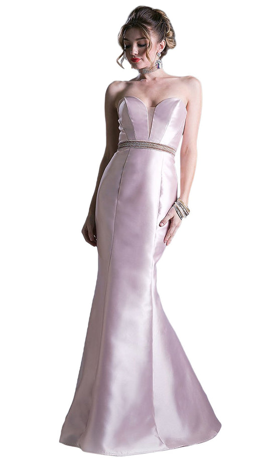 Strapless Plunging Sweetheart Jeweled Mermaid Gown