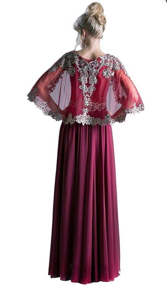 Cape Sleeves Beaded A-line Evening Dress