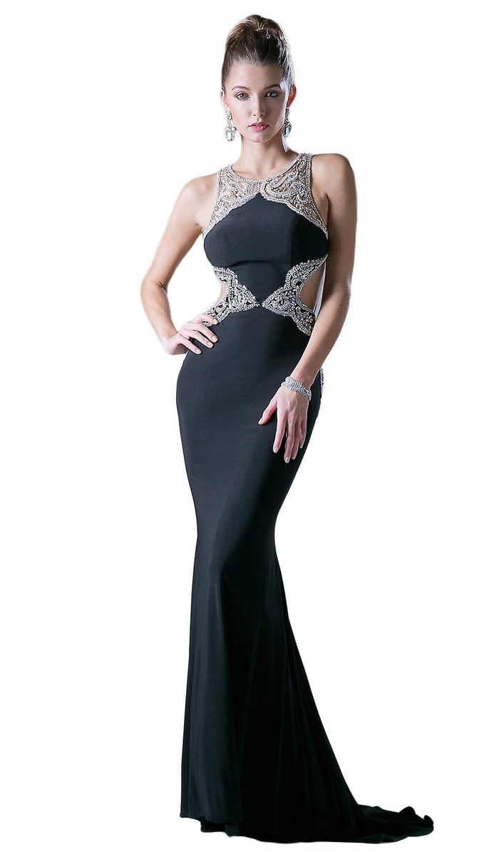 Sleeveless Beaded Halter Jersey Sheath Dress
