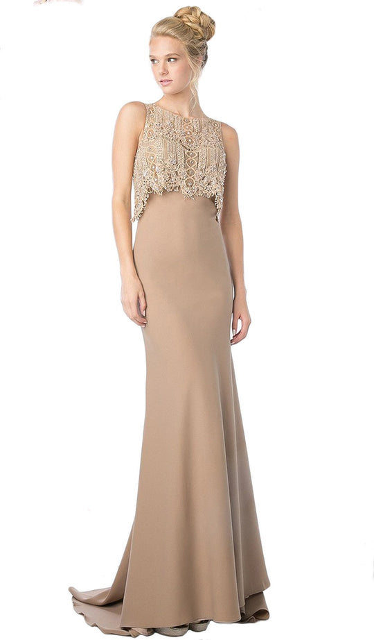 Cinderella Divine - Sleeveless Lace Popover Fitted Evening Gown