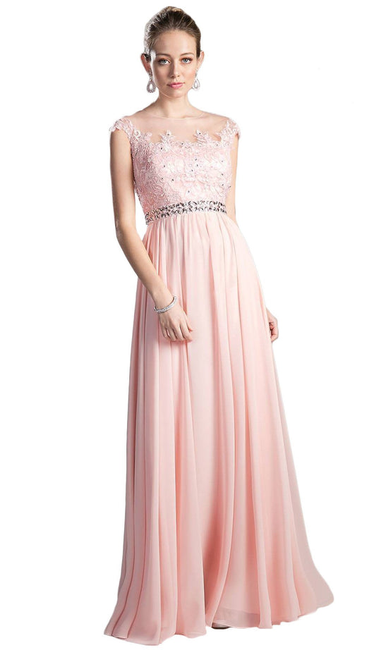 Beaded Lace Illusion Bateau A-line Dress