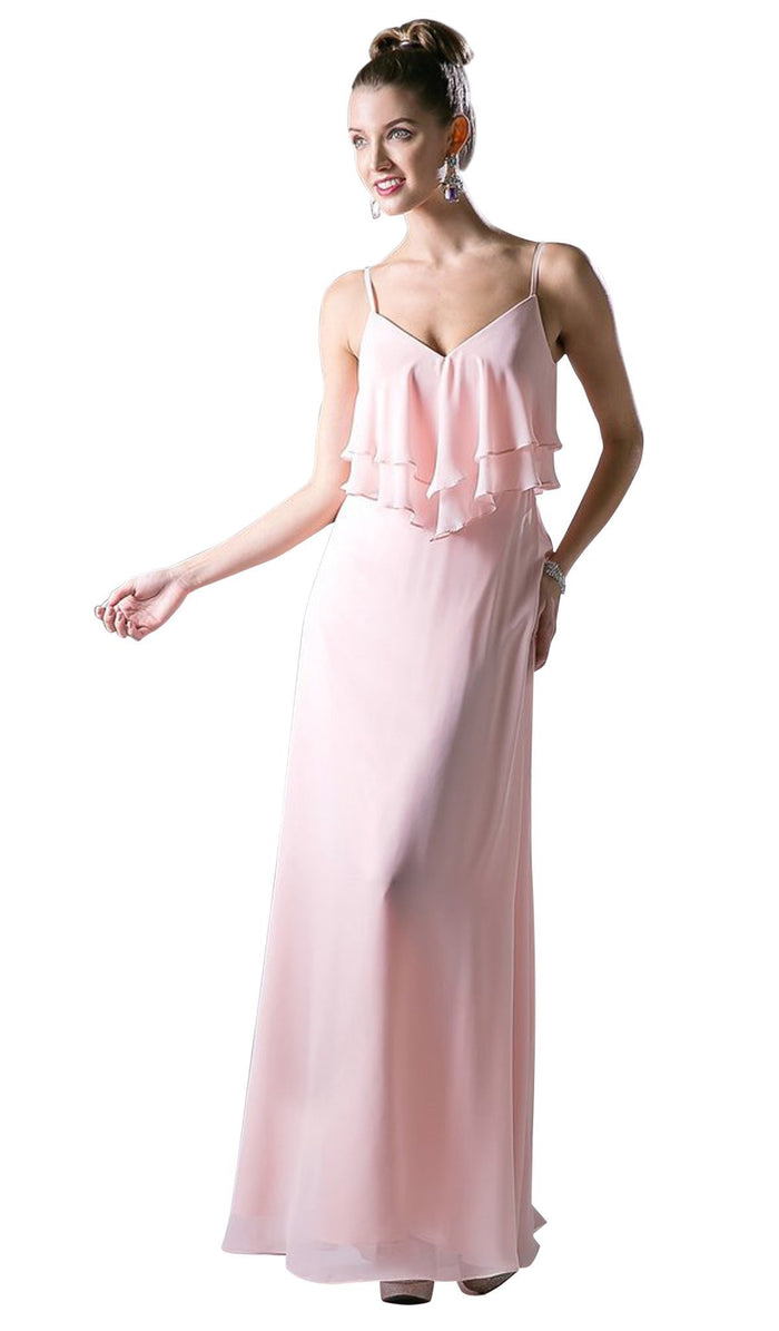 Sleeveless Ruffled Bodice Chiffon A-Line Long Formal Dress