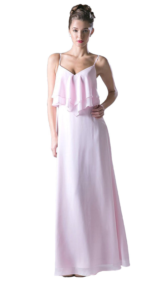 Sleeveless Ruffled Bodice Chiffon A-Line Long Formal Dress