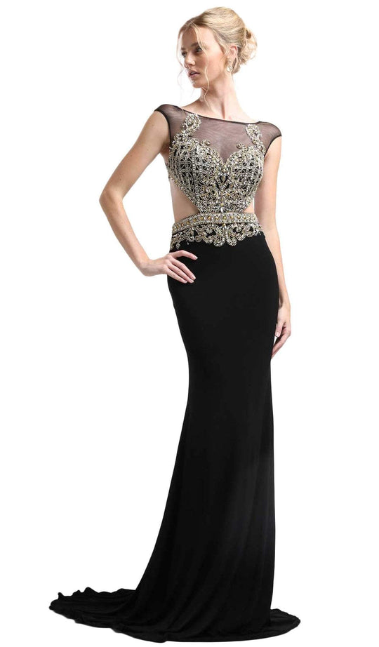 Cinderella Divine - Gold Embellished Illusion Bateau Sheath Dress
