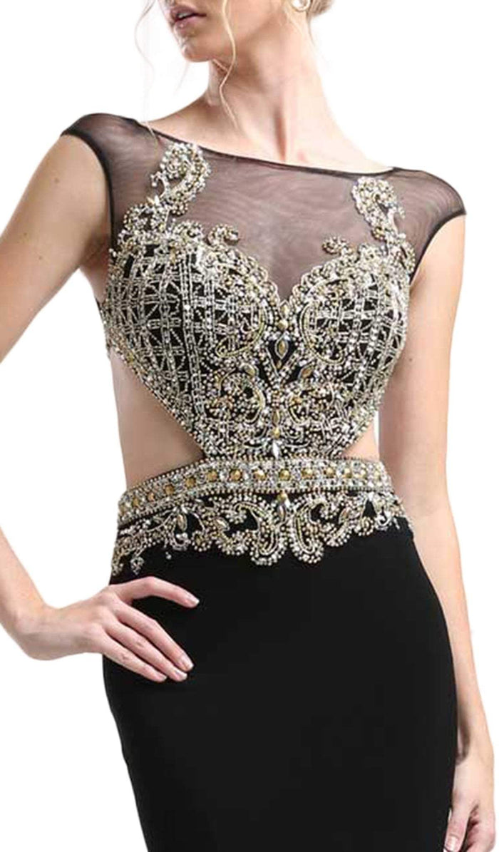 Gold Embellished Illusion Bateau Sheath Dress