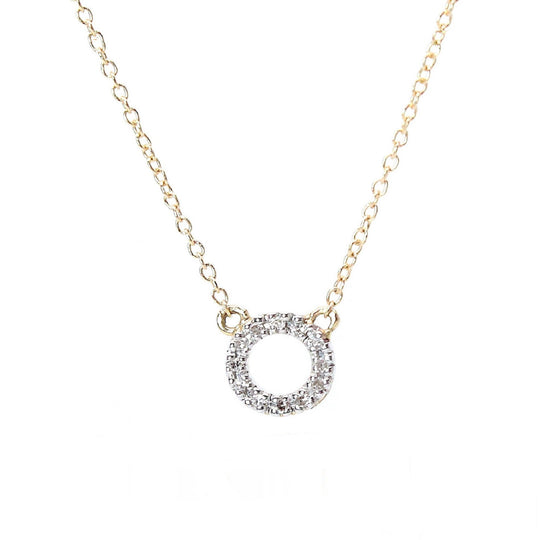 14k Gold and Diamond Pave Circle Necklace