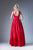 Cinderella Divine - CJ225 Beaded Belt Sleeveless Satin Evening Gown In Red