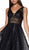 Cinderella Divine - CJ256-S V-Neck Metallic Glitter Cocktail Dress In Black