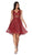 Cinderella Divine - CJ256-S V-Neck Metallic Glitter Cocktail Dress In Red