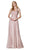 Cinderella Divine - CJ269 Shirred Surplice Metallic Knit A-Line Gown In Pink
