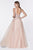 Cinderella Divine - CJ511 Long Plunging Appliqued Bodice Tulle Dress In Pink