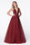 Cinderella Divine - CJ511 Long Plunging Appliqued Bodice Tulle Dress In Red