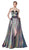 Cinderella Divine - CJ518 Strapless High Slit Metallic A-Line Gown In Multi-Color