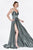 Cinderella Divine - CJ523 Sweetheart Neckline High Slit Satin Gown In Green