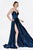Cinderella Divine - CJ523 Sweetheart Neckline High Slit Satin Gown In Blue