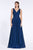 Cinderella Divine - CJ530 Long Pleated Metallic A-Line Dress In Blue