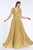 Cinderella Divine - CJ530 Long Pleated Metallic A-Line Dress In Gold
