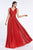 Cinderella Divine - CJ530 Long Pleated Metallic A-Line Dress In Red