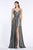 Cinderella Divine - CJ531 Plunging V-neck Pleated A-line Dress In Gray
