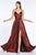 Cinderella Divine - CJ531 Plunging V-neck Pleated A-line Dress In Red