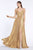 Cinderella Divine - CJ531 Plunging V-neck Pleated A-line Dress In Gold