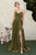 Cinderella Divine - CJ534 Long Pleated Metallic High Slit Dress In Green
