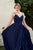 Cinderella Divine - CJ534 Long Pleated Metallic High Slit Dress In Blue