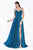 Cinderella Divine - CJ534 Long Pleated Metallic High Slit Dress In Blue