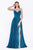 Cinderella Divine - CJ534 Long Pleated Metallic High Slit Dress In Blue