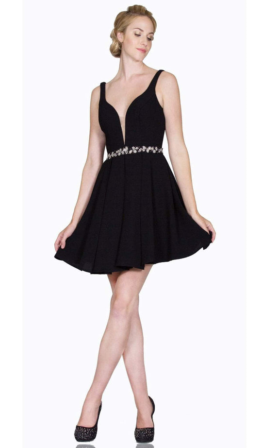 Cinderella Divine - Embellished Deep V-neck Short A-line Dress