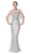 Cinderella Divine - CK809 Jewel Fringed Illusion Halter Long Gown In Silver and Neutral