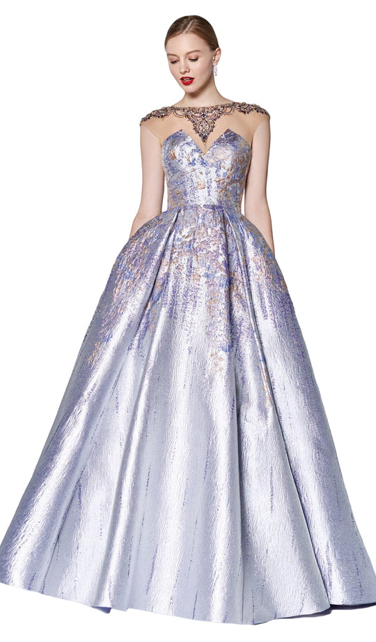 Cinderella Divine - CK836 Beaded Illusion Bateau Ballgown In Purple