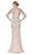 Cinderella Divine - CK838 Short Sleeve Jewel Fringed High Slit Gown In Silver and Neutral