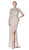 Cinderella Divine - CK838 Short Sleeve Jewel Fringed High Slit Gown In Silver and Neutral