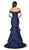 Cinderella Divine - CK849 Off Shoulder Tiered Brocade Trumpet Gown In Blue