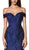 Cinderella Divine - CK849 Off Shoulder Tiered Brocade Trumpet Gown In Blue