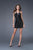 La Femme - Bejeweled V-Neck Pleated Short Satin Column Dress15843 In Black