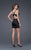 La Femme - Bejeweled V-Neck Pleated Short Satin Column Dress15843 In Black