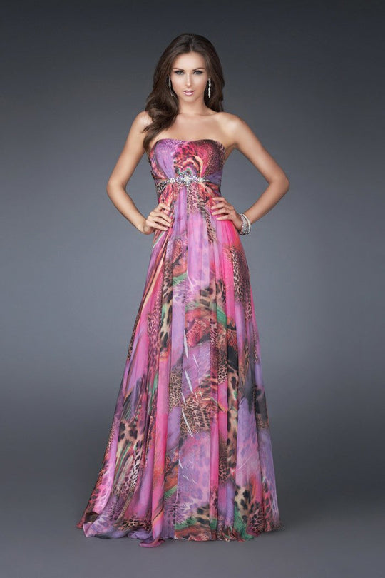 La Femme - Embellished Straight Neck A-line Dress 16373 in Multi-Color