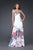 La Femme - Embellished Pleated Straight Neck Long A-line Gown 16447 in White and Multi-Color