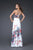 La Femme - Embellished Pleated Straight Neck Long A-line Gown 16447 in White and Multi-Color